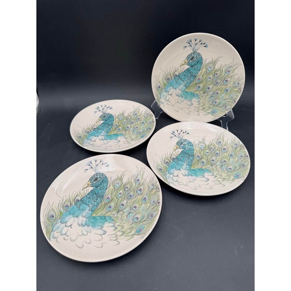 Set/4 Accent Salad Plates Edie Rose Home Peacock Collection 9 1/8"  Brand New